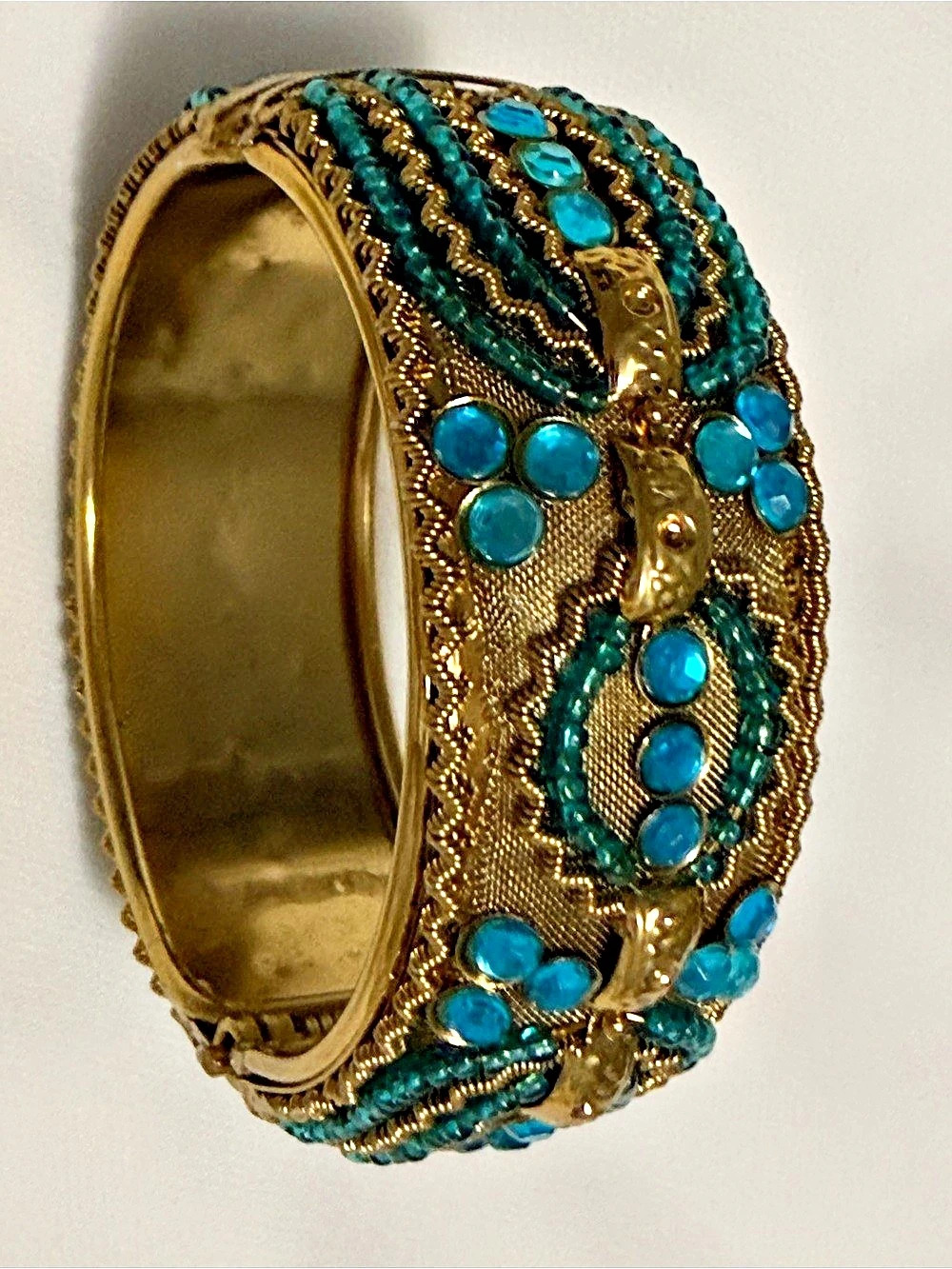 Beaded Cuff Bracelet in Gold & Blue